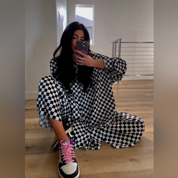 Dressed in LALA Other - Lala Black and White Checkered Satin Set